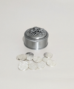 Cofre circular con flores y arras